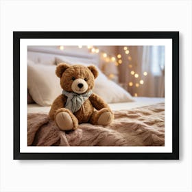 Teddy Bear On Bed 1 Art Print