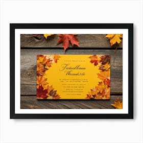 A Vintage Canadian Thanksgiving Invitation Spread Out On A Maple Wood Surface Bathed In The Warm (2) 2 Art Print