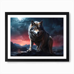 Wolf Howling At The Moon 3 Art Print