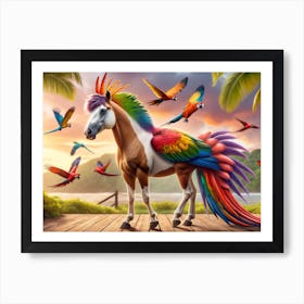 Colorful Horse-Bird Art Print