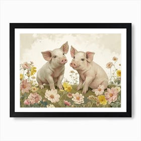 Floral Animal Illustration Pig 3 Art Print