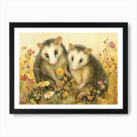 Floral Animal Illustration Opossum 4 Art Print