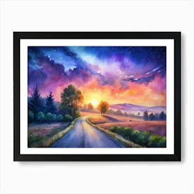 A Scenic Countryside View Featuring A Road And Th Poster