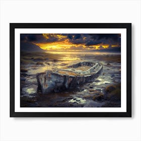 Abandoned Boat At Sunset Art Print