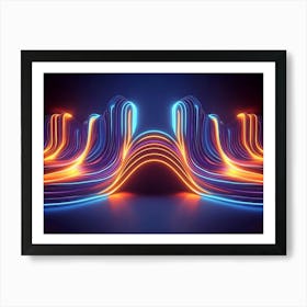 A Blue Orange Neon Light Abstract Geometric 1 Art Print