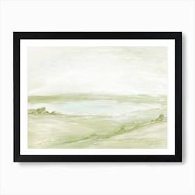 Discover - Green Gray Abstract Hills Like Farmhouse Landscape Painting  Art Print