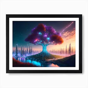 Cyber Tree Cityscape 1 Art Print