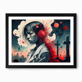 Dark Halloween Noir Art Greys And Red 02 Art Print