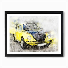 Vw Beetle Yellow Black Racer Art Print