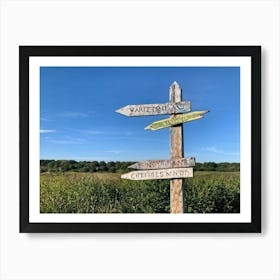 A Weathered Wooden Signpost At A Crossroad Its Arrows Pointing In Various Directions With Hand Pain (4) Art Print