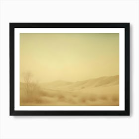 A Vintage Style Image Of A Desert Landscape With A Lone Tree Art Print