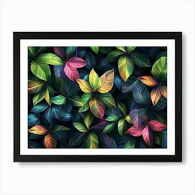 Multicolor Background Texture Green Fresh Leaves Jungle Hawaii Tropical Pattern Art Print