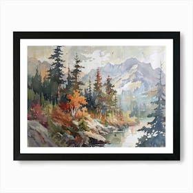 Retro Wooded Pines 9 Art Print