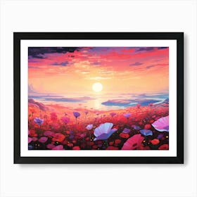 Colorful Sun and Flowers Art Print