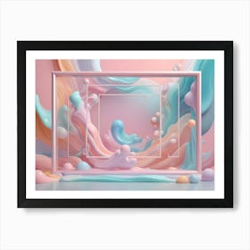 Abstract Image Of A Pink Frame With Flowing, Pastel Colored Liquid Forms Inside Art Print