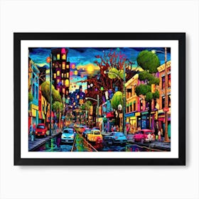 Vancouver Local Time - City Street At Night Art Print