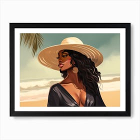 Illustration of an African American woman at the beach 95 Art Print
