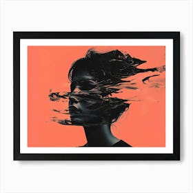 Woman'S Face Black on Light Red Art Print