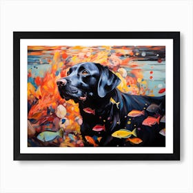 Black Lab Labrador Dog Swimming In The Sea Art Print