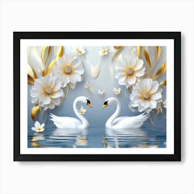 Swans And Flowers 1 Art Print