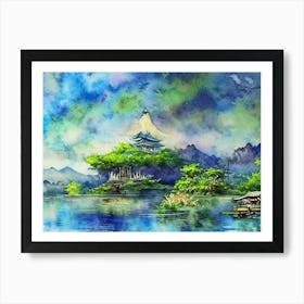 Twilight Pagoda Reflections Art Print