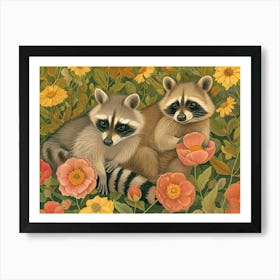 Floral Animal Illustration Raccoon 2 Affiche