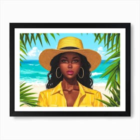 Illustration of an African American woman at the beach 18 Art Print