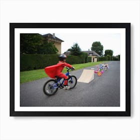 Young Boy Riding Bicycle Towards Ramp Art Print