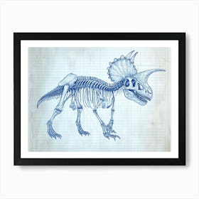 Detailed Dinosaur Skeleton Blueprint Art Print