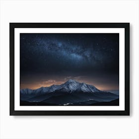 The Night Sky And Stars Above A Mountain Range Art Print