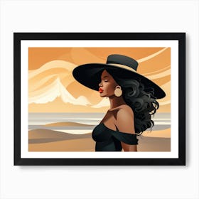 Illustration of an African American woman at the beach 44 Art Print