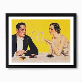 Man And A Woman At Cafe Thinking About Proposal Vintage Poster Art Print