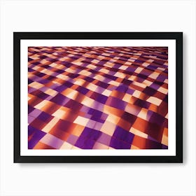 Abstract Geometric Pattern Of Purple, Brown, And White Squares, Creating A Sense Of Depth And Perspective, Resembling A Futuristic Cityscape Or Digital Space Art Print