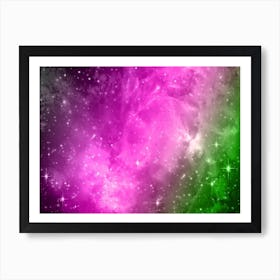 Green, Pink Black Galaxy Space Background Art Print