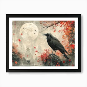 Crow and moon 1 Art Print