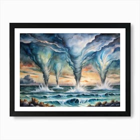 A Dramatic Poster Of Water Spouts Forming Over The Art Print