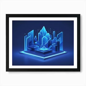 3d Illustration Of A Futuristic City Made Of Glowing Blue Crystals Art Print