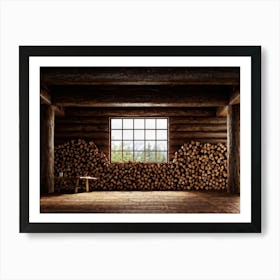 Stacked Firewood Logs Showcasing Rich Natural Wood Textures In A Cozy Cabin Setting Strong Emphas 1 Art Print