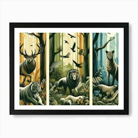 Wild Animals In Three Tone Abstract Poster 2 Art Print