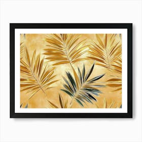 Palm Leaves Illustration In Gold Art Texture Natural Beige Colors 3d Design Seamless Pattern Abstract Affiche