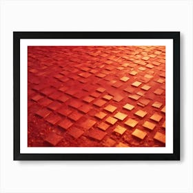 Abstract Image Of A Tiled Surface With Squares In A Vibrant Red Hue, Creating A Geometric And Textured Pattern Art Print