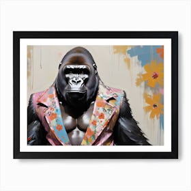Popart 70s Gorilla In A floral Suit Art Print