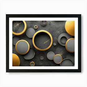 The Modern Background Is Comprised of Black, Gray, Beige and Golden Circles 1 Art Print