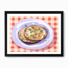 A Plate Of Eggplant, Top View Food Illustration, Landscape 4 Art Print