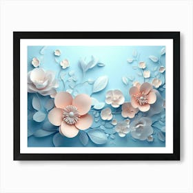 3d Floral Painting Light Gray Background Art Print