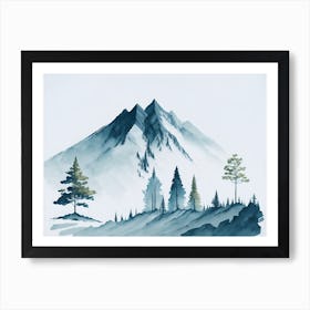 Mountain And Forest In Minimalist Watercolor Horizontal Composition 300 Art Print