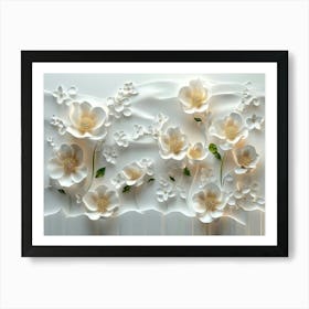 A Serene 3d Artwork Featuring A Display Of Flowers On A Soft White Affiche