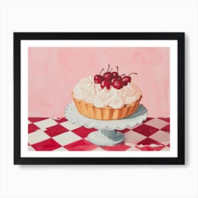 Cream Tart & Cherries With Red Checkerboard Art Print