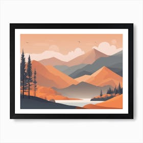 Misty mountains horizontal background in orange tone 131 Art Print