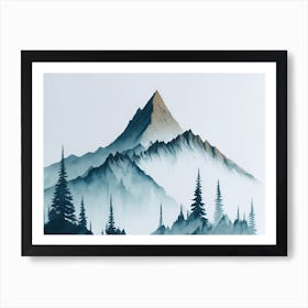 Mountain And Forest In Minimalist Watercolor Horizontal Composition 53 Art Print